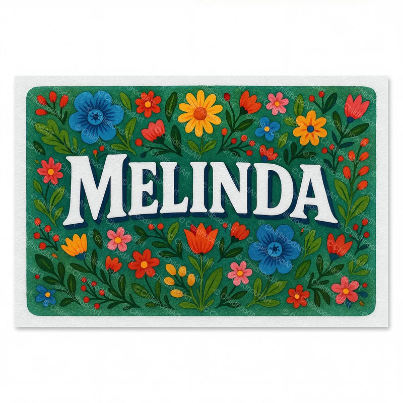 Calm personalized name art for Melinda