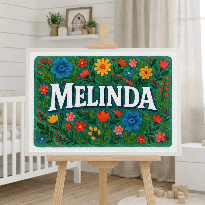 Calm personalized name art for Melinda