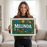 Calm personalized name art for Melinda