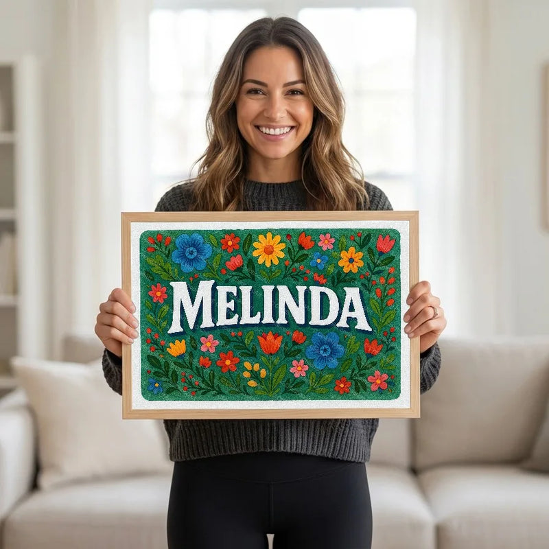 Calm personalized name art for Melinda