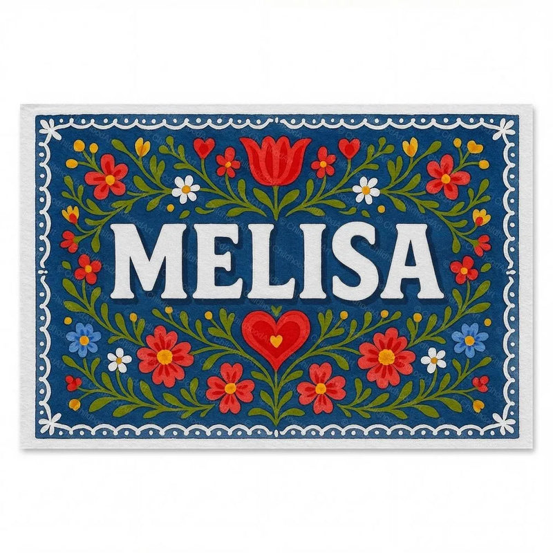 Melisa Name Art - Floral Farmhouse personalized wall print for kids