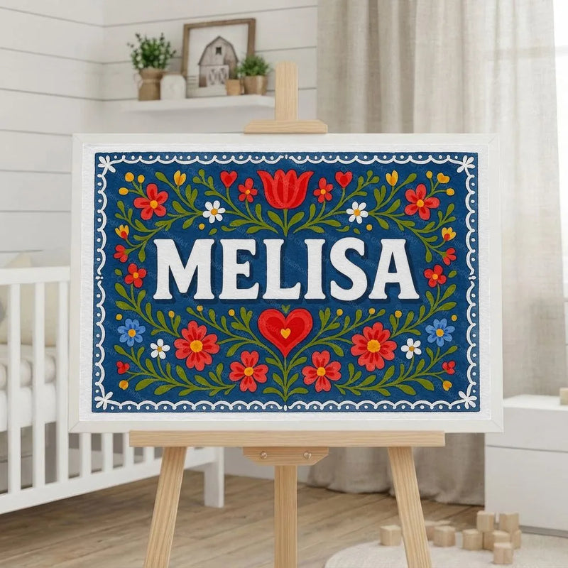Melisa Name Art - Floral Farmhouse personalized wall print for kids
