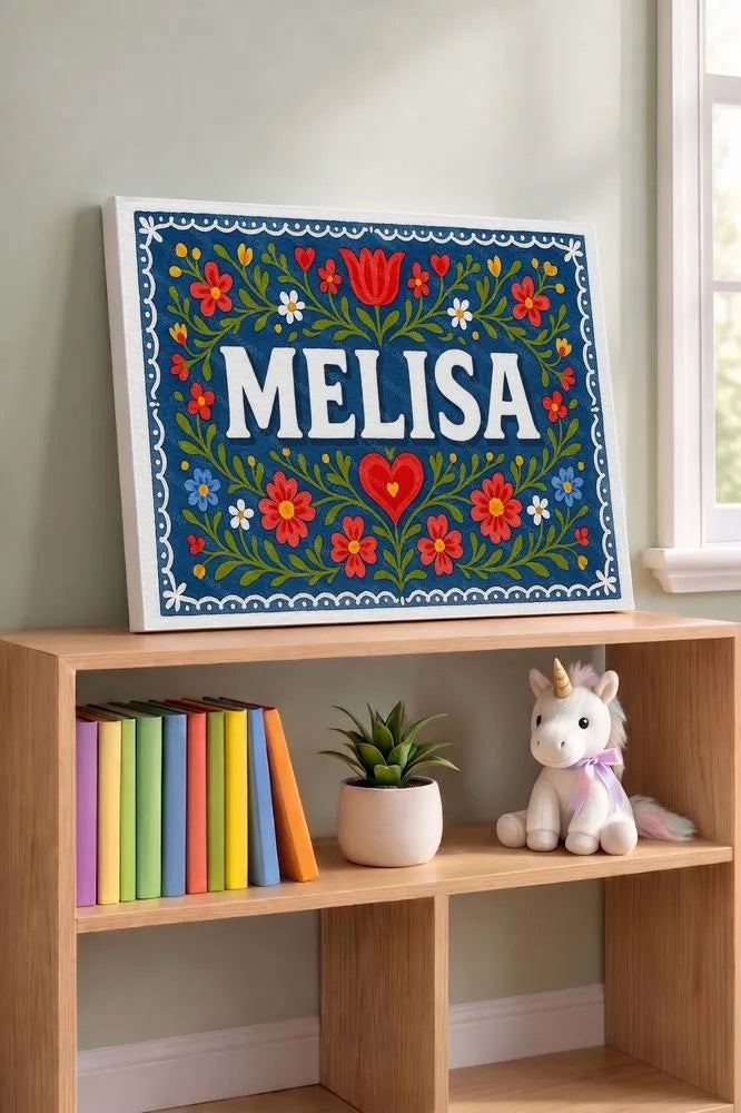 Melisa Name Art - Floral Farmhouse personalized wall print for kids