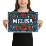 Melisa Name Art - Floral Farmhouse personalized wall print for kids
