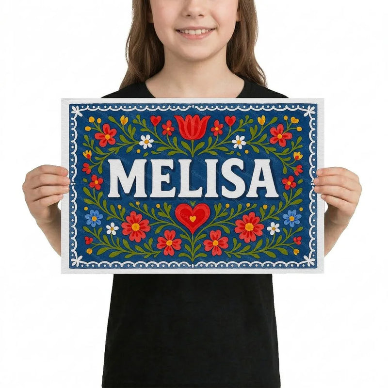 Melisa Name Art - Floral Farmhouse personalized wall print for kids
