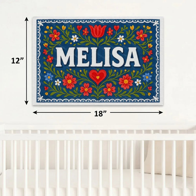 Melisa Name Art - Floral Farmhouse personalized wall print for kids