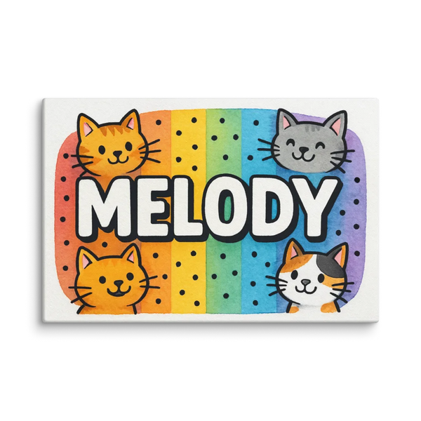Melody Name Art - Colorful Cats Personalized Wall Art