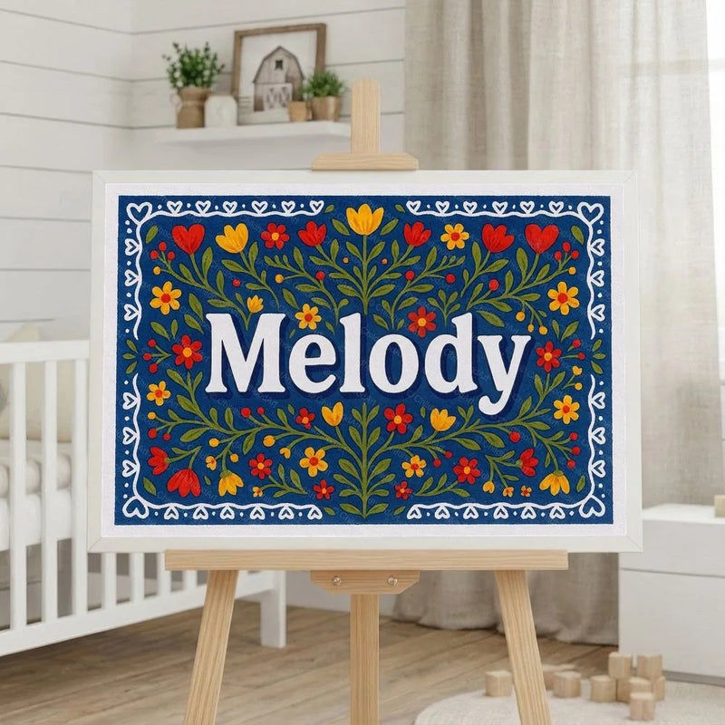Melody Name Art - Floral Farmhouse personalized wall print for kids