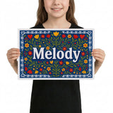 Melody Name Art - Floral Farmhouse personalized wall print for kids