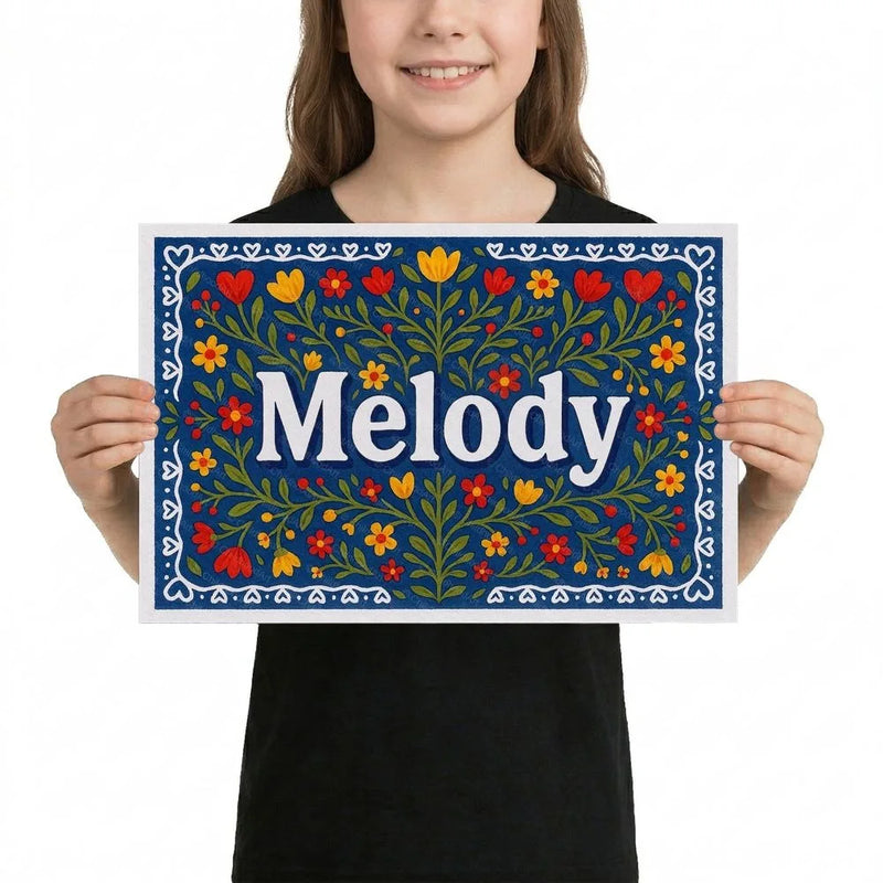 Melody Name Art - Floral Farmhouse personalized wall print for kids