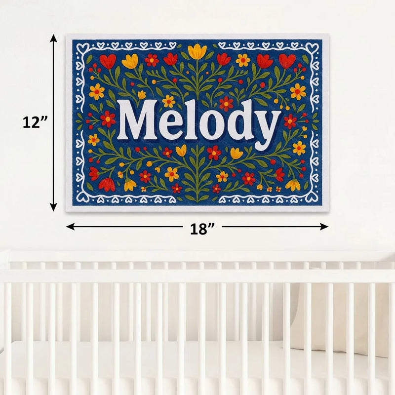 Melody Name Art - Floral Farmhouse personalized wall print for kids