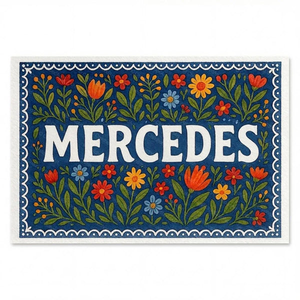Personalized Mercedes name art print in the Floral farmhouse style