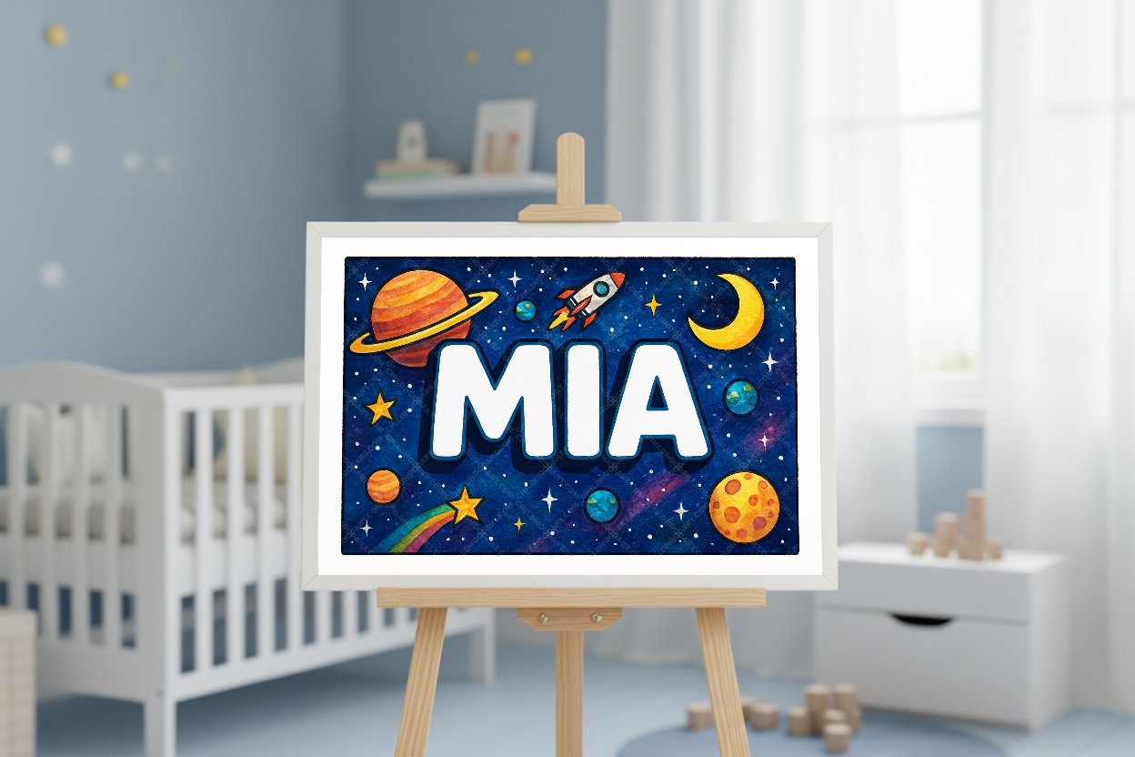 Personalized space name art for Mia