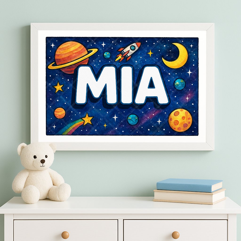 Personalized space name art for Mia