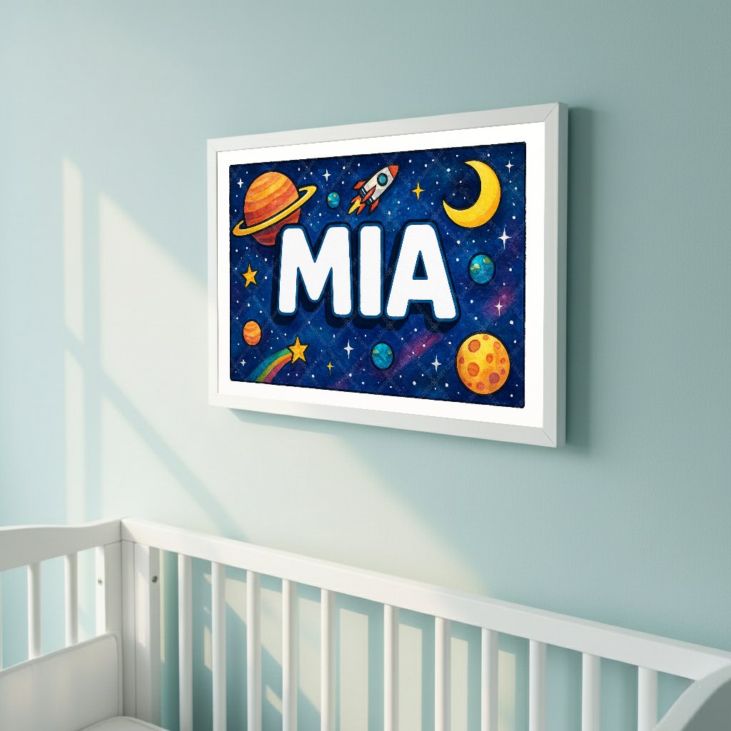 Personalized space name art for Mia