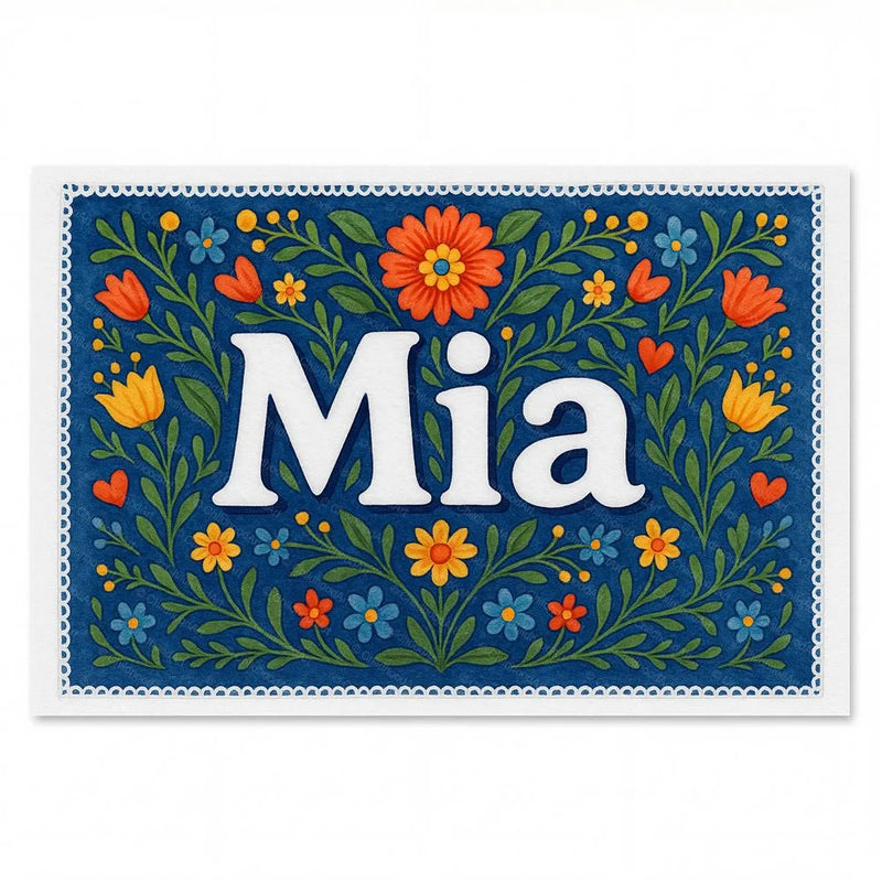 Mia Name Art - Floral Farmhouse personalized wall print for kids