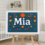 Mia Name Art - Floral Farmhouse personalized wall print for kids