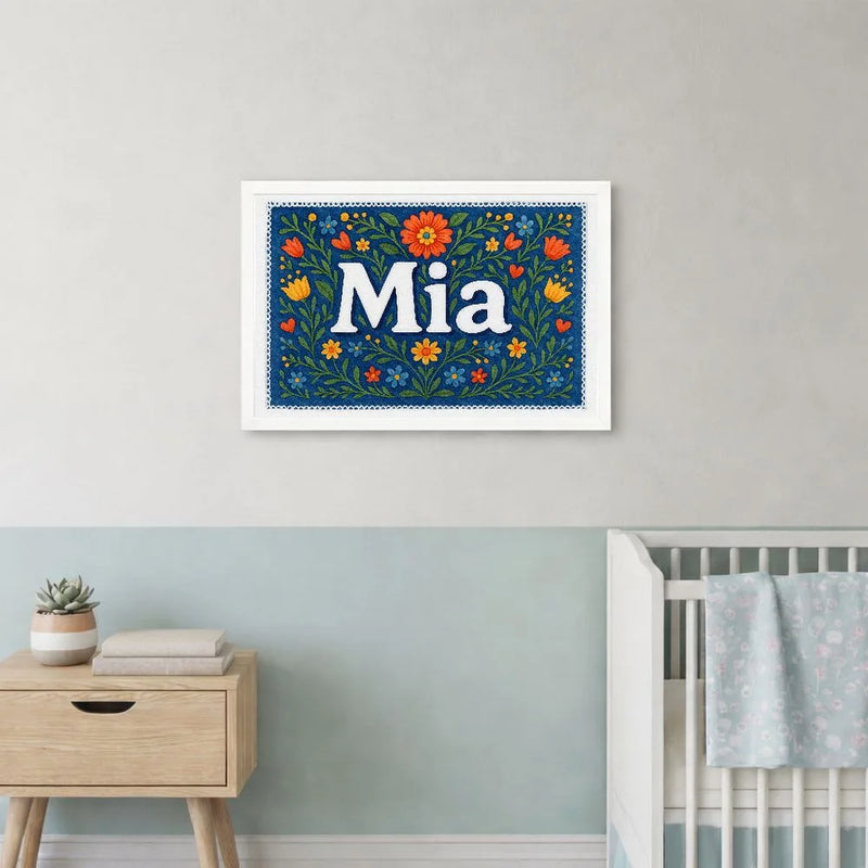 Mia Name Art - Floral Farmhouse personalized wall print for kids