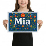 Mia Name Art - Floral Farmhouse personalized wall print for kids