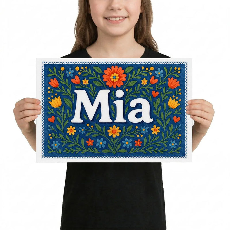 Mia Name Art - Floral Farmhouse personalized wall print for kids