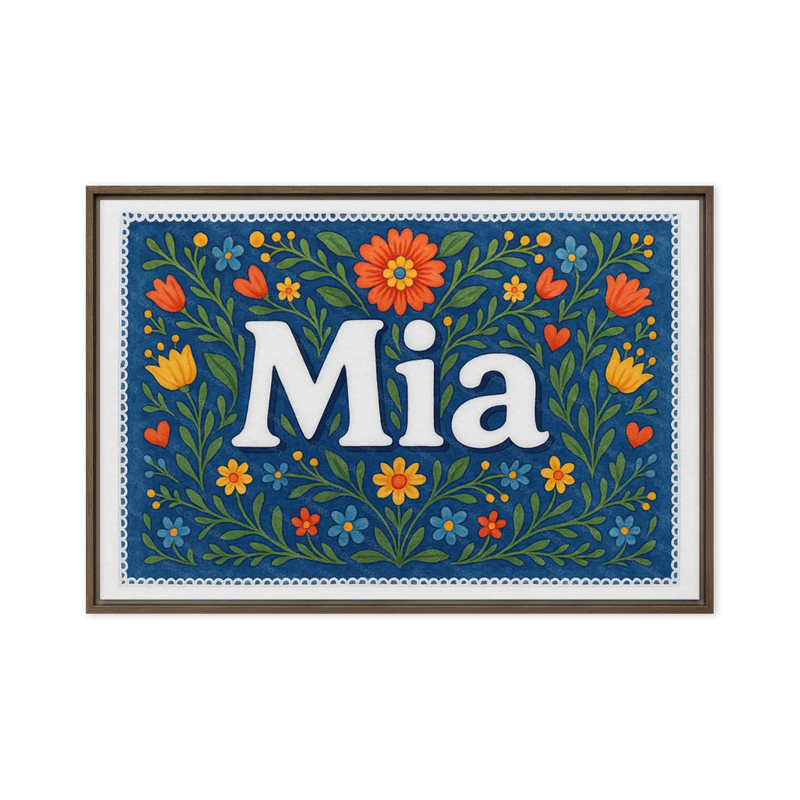Mia Name Art - Floral Farmhouse personalized wall print for kids