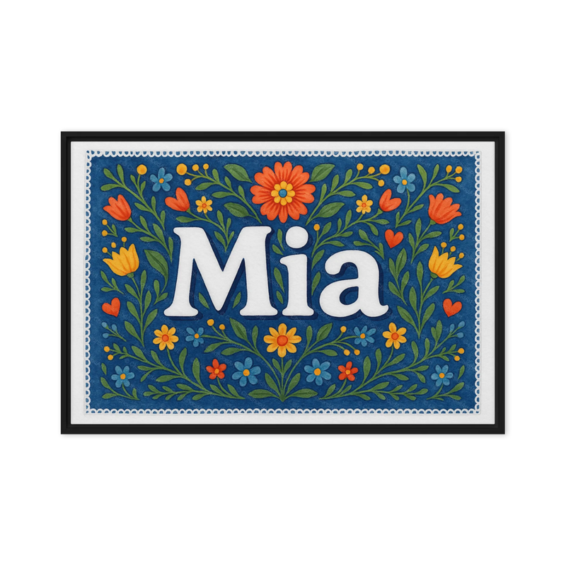 Mia Name Art - Floral Farmhouse personalized wall print for kids