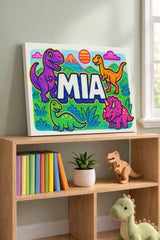 Mia Name Art - Dinosaur Adventure personalized wall print for kids