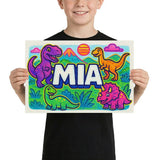 Mia Name Art - Dinosaur Adventure personalized wall print for kids
