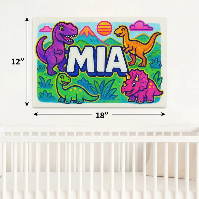 Mia Name Art - Dinosaur Adventure personalized wall print for kids