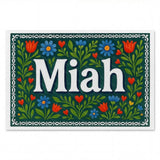 Miah Name Art - Floral Farmhouse personalized wall print for kids