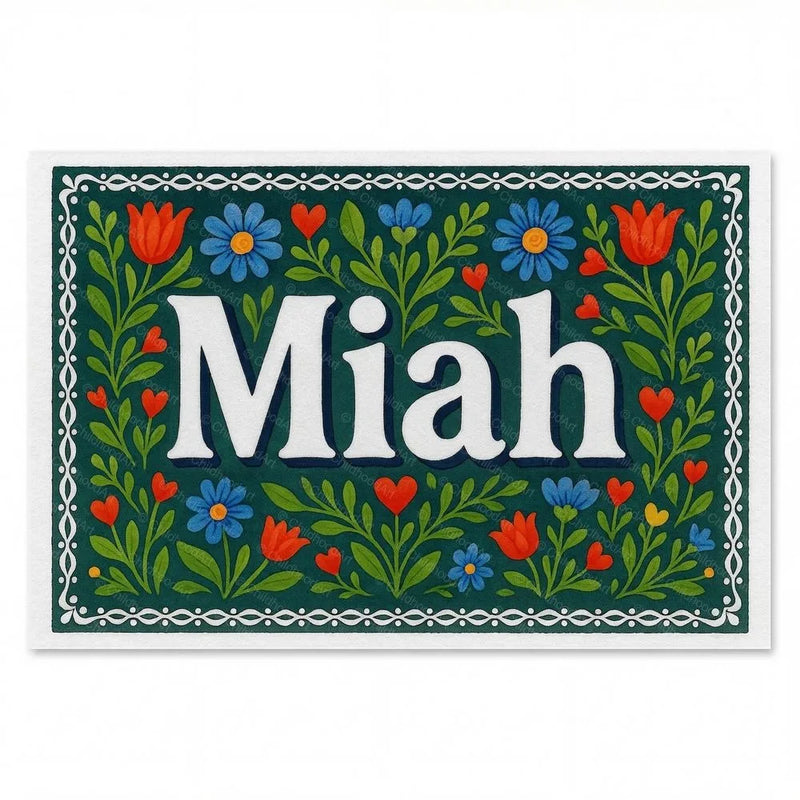Miah Name Art - Floral Farmhouse personalized wall print for kids