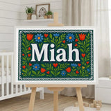 Miah Name Art - Floral Farmhouse personalized wall print for kids
