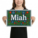 Miah Name Art - Floral Farmhouse personalized wall print for kids