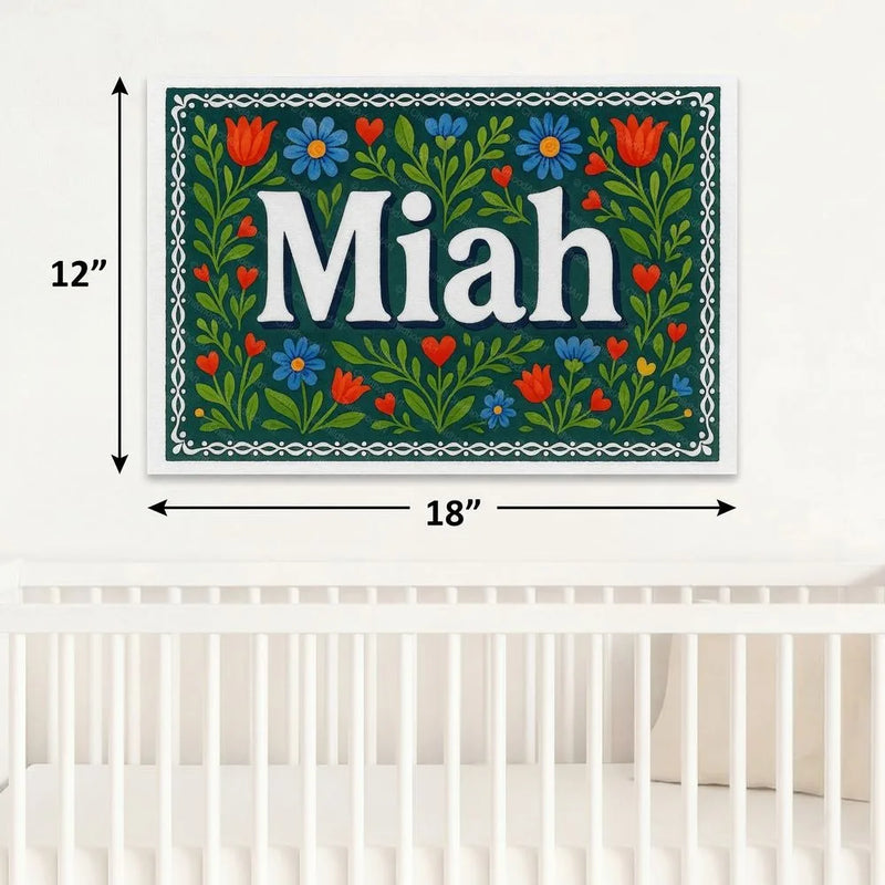 Miah Name Art - Floral Farmhouse personalized wall print for kids