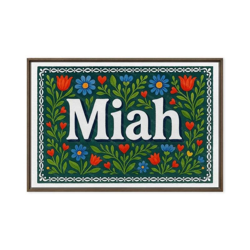 Miah Name Art - Floral Farmhouse personalized wall print for kids