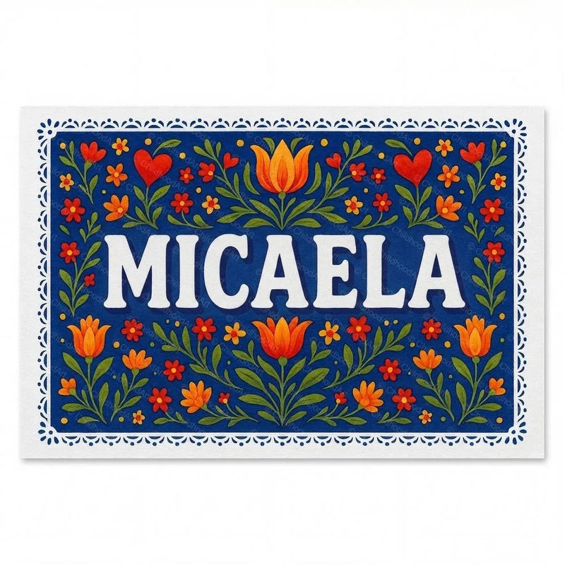 Micaela Name Art - Floral Farmhouse personalized wall print for kids