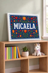 Micaela Name Art - Floral Farmhouse personalized wall print for kids