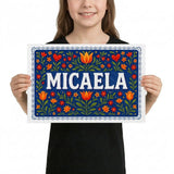 Micaela Name Art - Floral Farmhouse personalized wall print for kids
