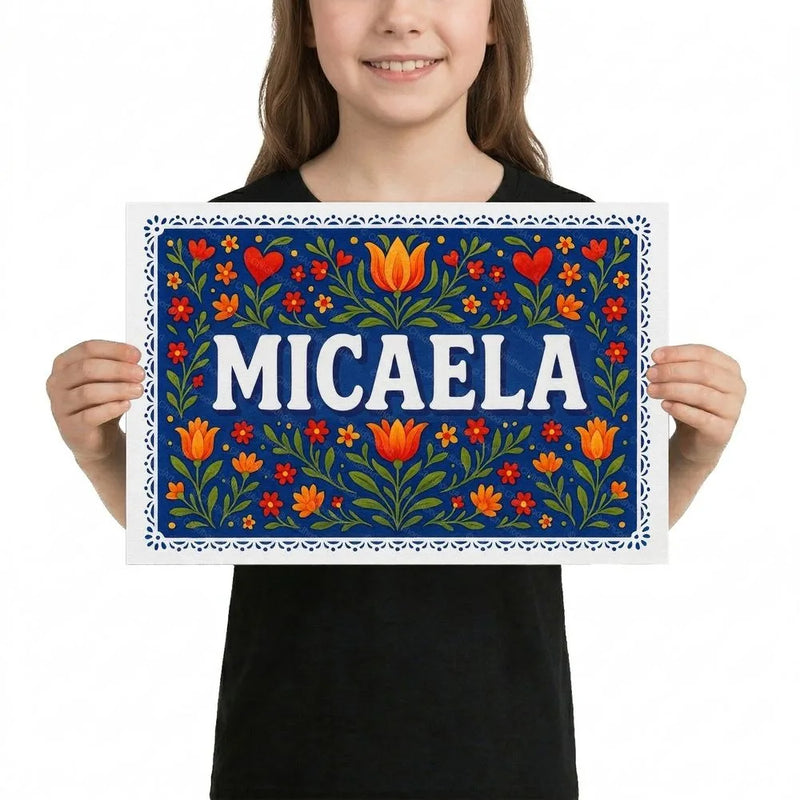 Micaela Name Art - Floral Farmhouse personalized wall print for kids
