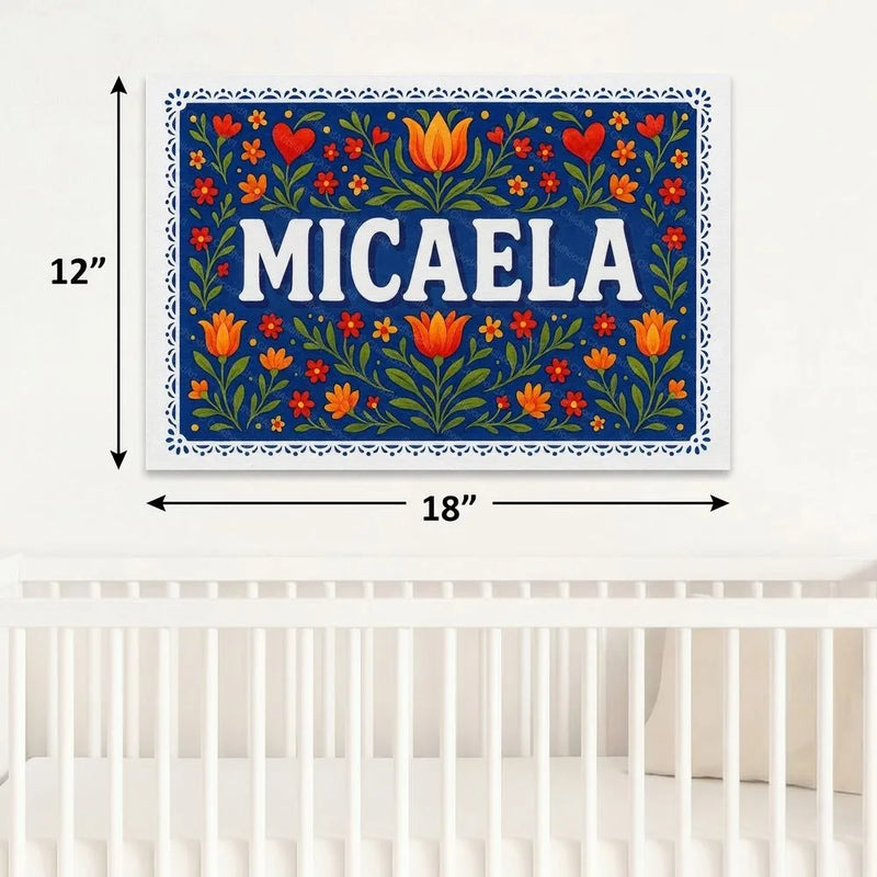 Micaela Name Art - Floral Farmhouse personalized wall print for kids