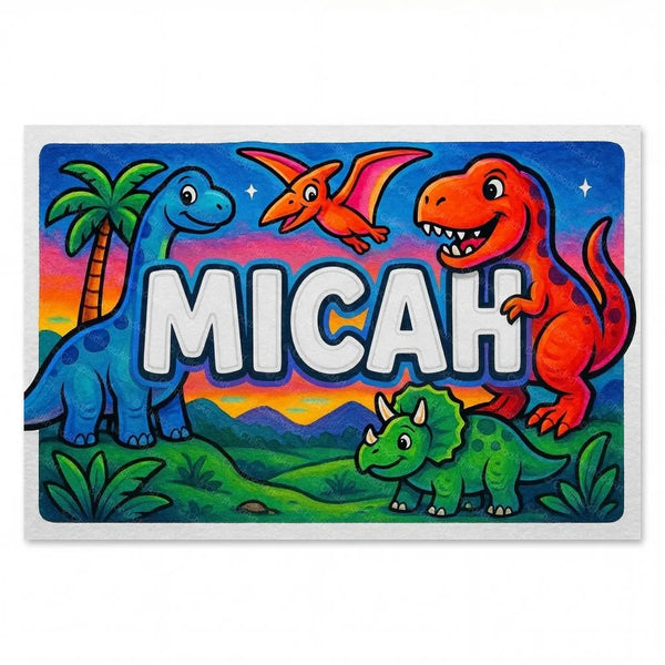 Micah Name Art - Dinosaur Adventure Personalized Wall Art