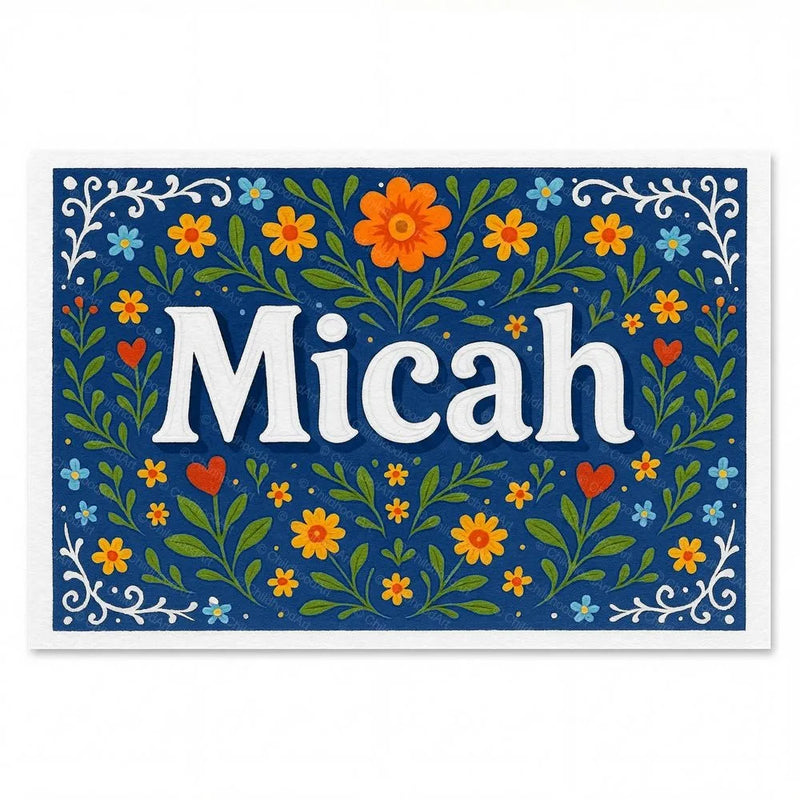 Micah Name Art - Floral Farmhouse personalized wall print for kids