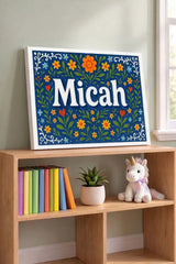 Micah Name Art - Floral Farmhouse personalized wall print for kids