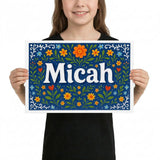 Micah Name Art - Floral Farmhouse personalized wall print for kids