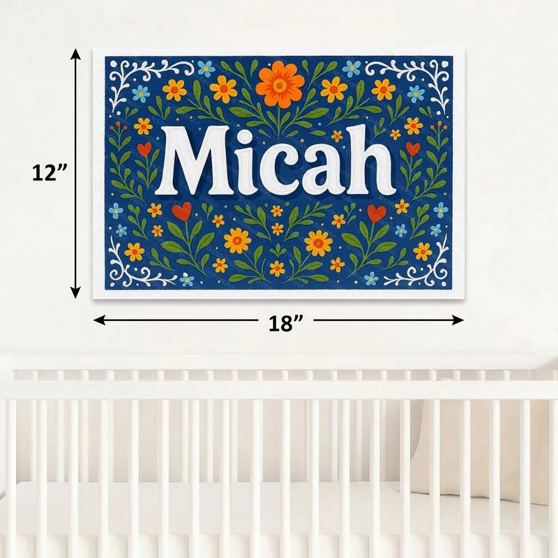 Micah Name Art - Floral Farmhouse personalized wall print for kids