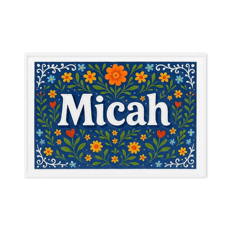 Micah Name Art - Floral Farmhouse personalized wall print for kids