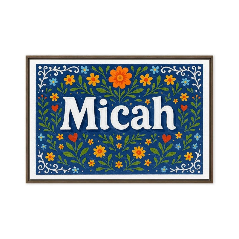 Micah Name Art - Floral Farmhouse personalized wall print for kids