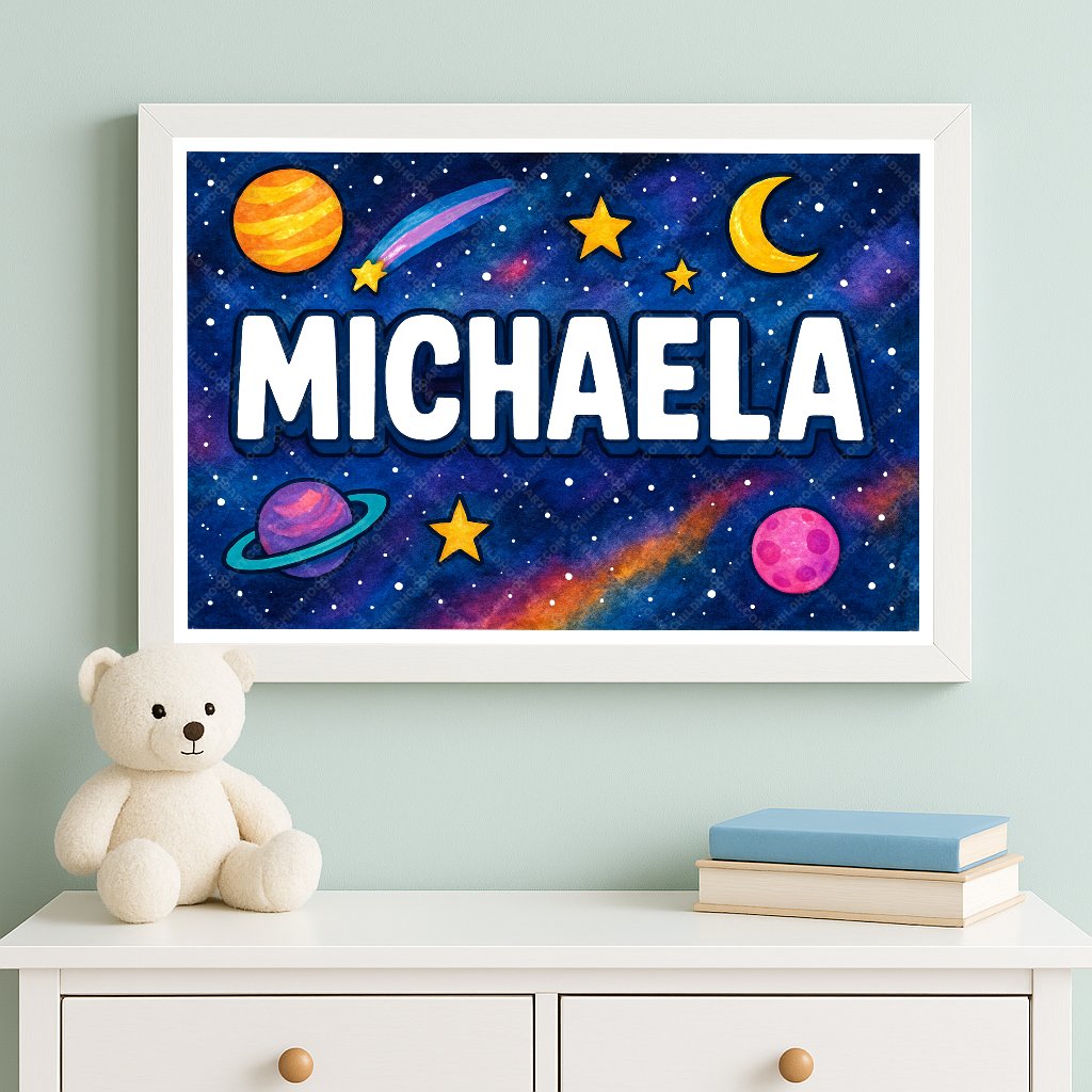 Personalized space name art for Michaela