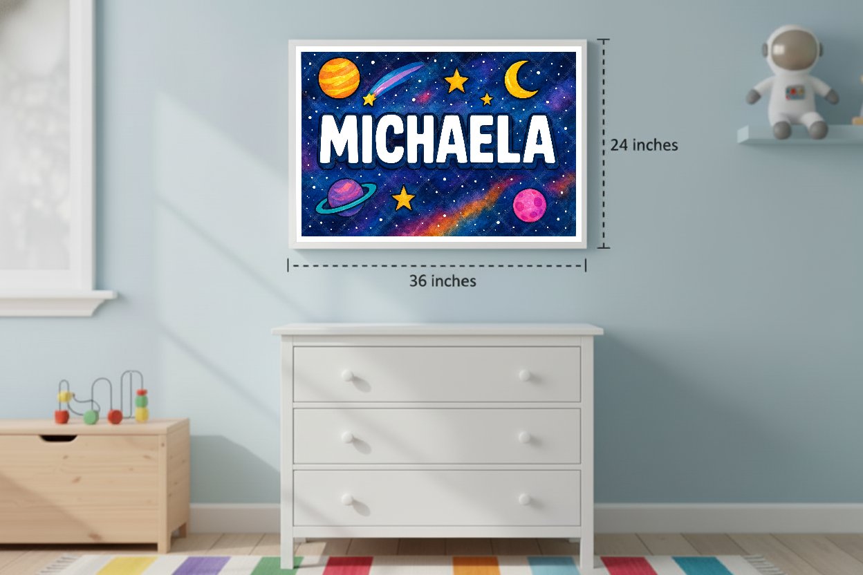 Personalized space name art for Michaela