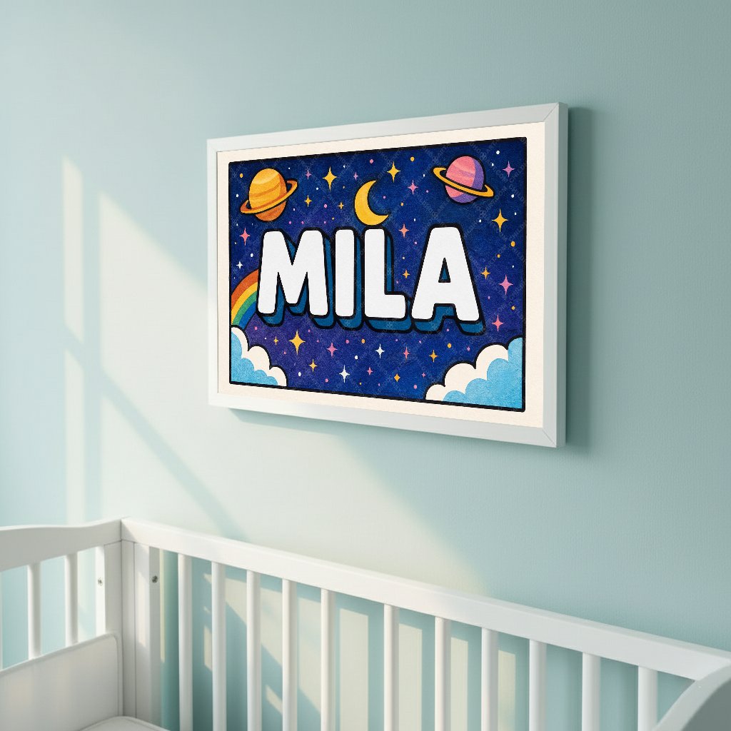 Personalized space name art for Mila